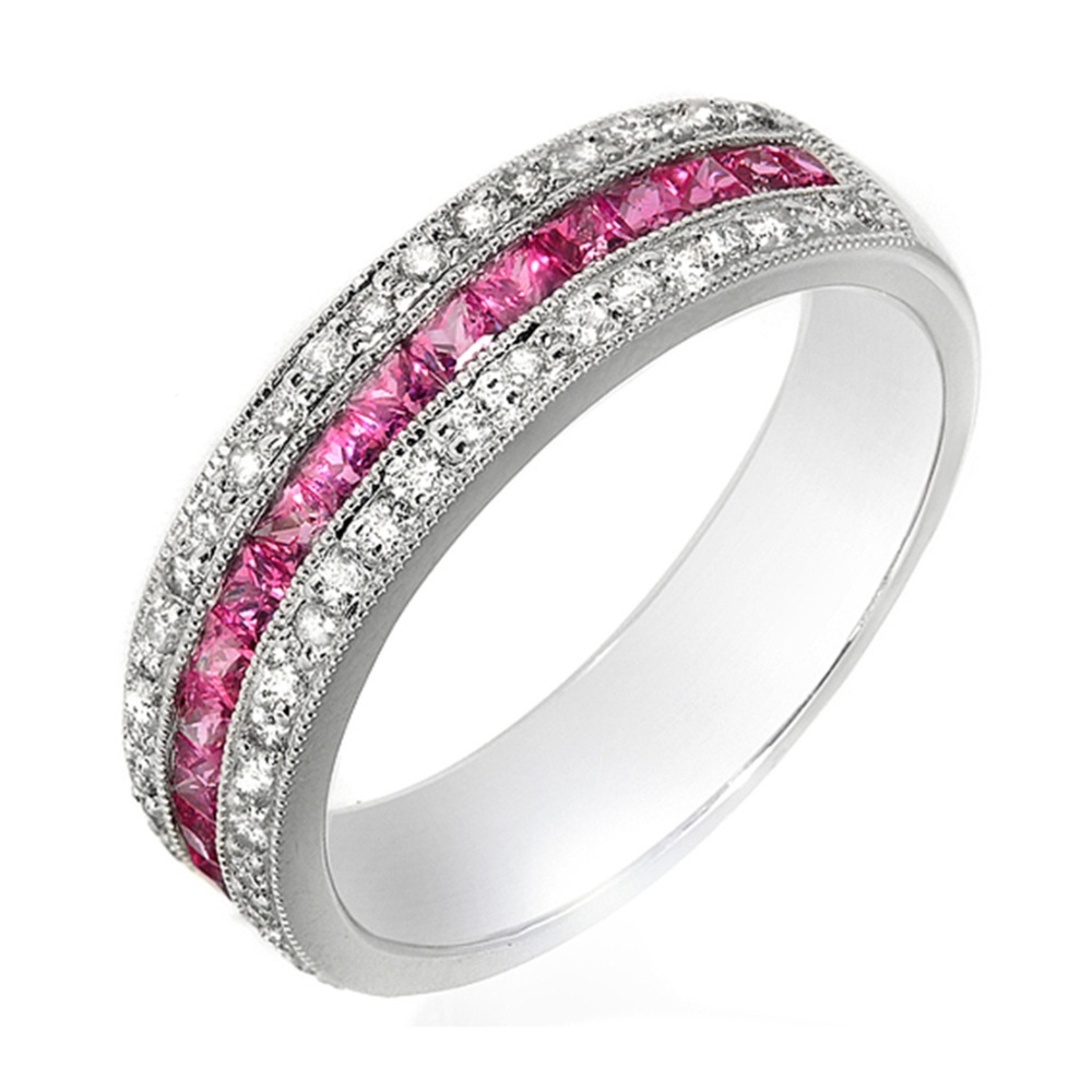 0.77 CT Pink Sapphire & 0.28 CT Diamonds 18K Band